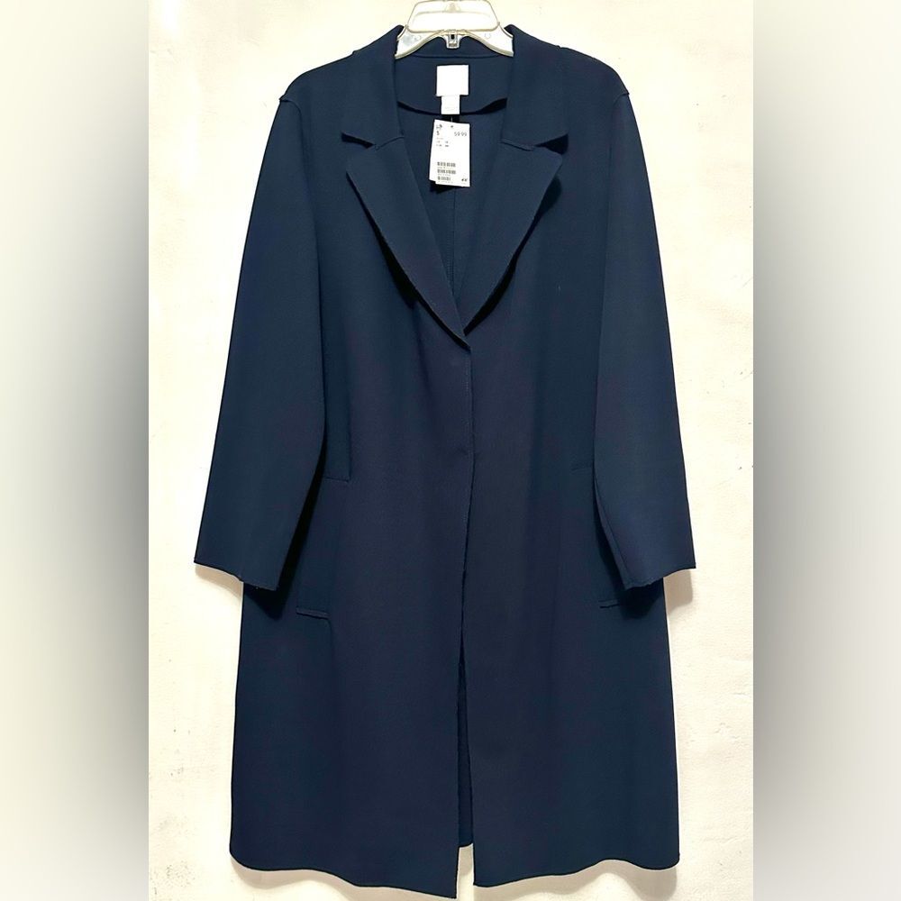 NWT H&M Navy Blue Long Trench Coat Jacket 12 US